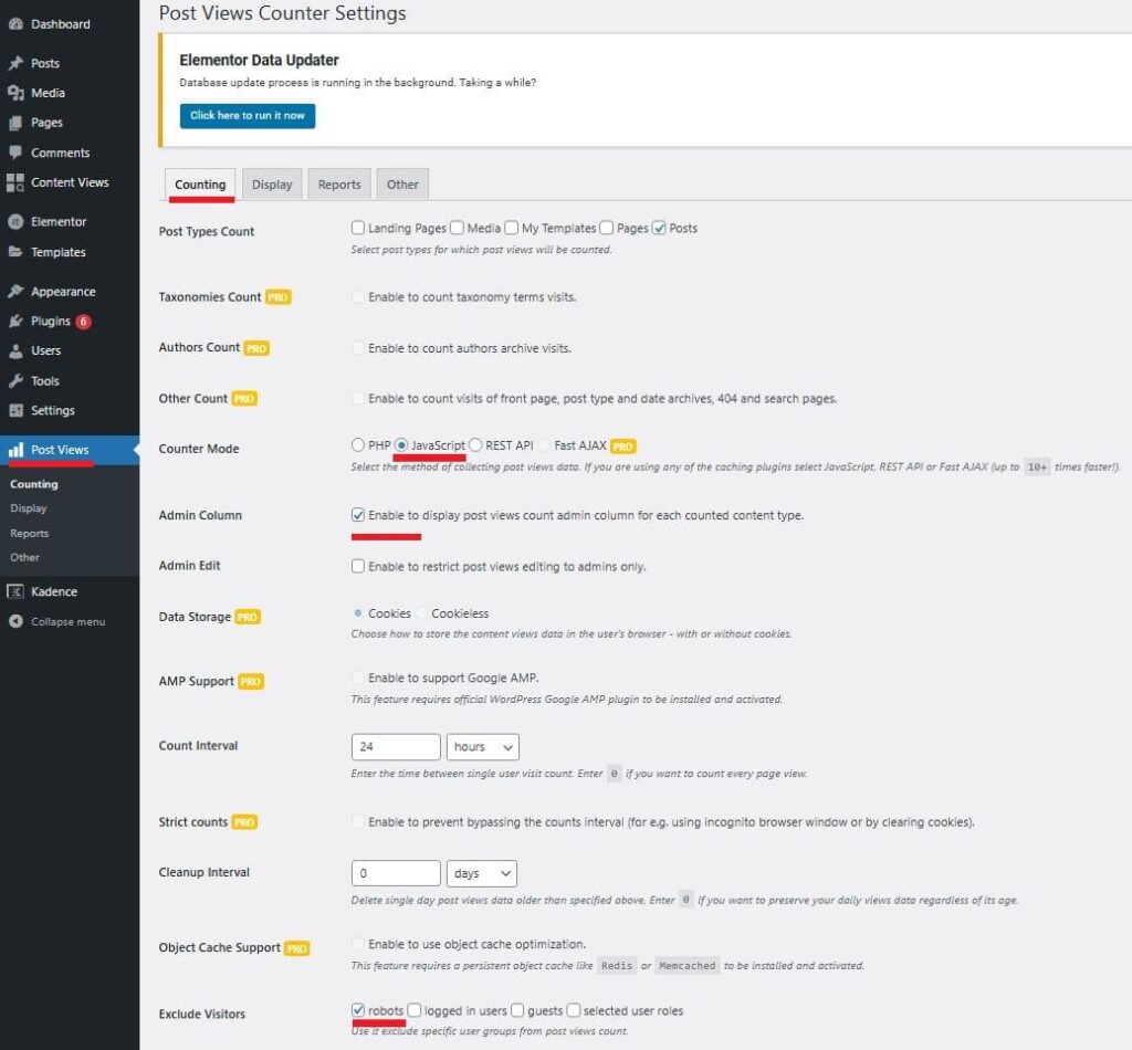 Post Views Counter Settings
